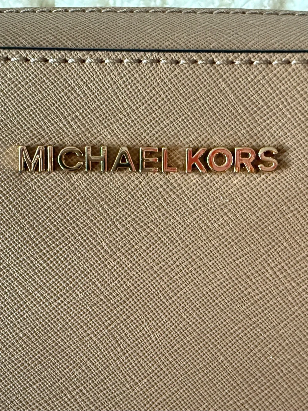 Michael Kors Taupe Saffiano Leather Crossbody with Gold Chain